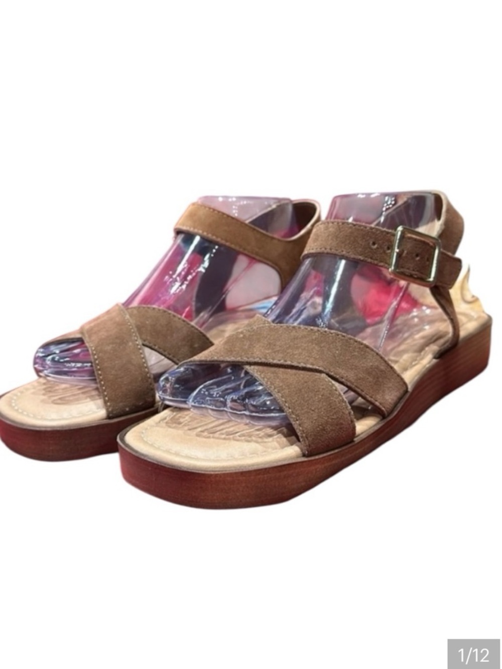 NWT Suede leather sandals Caramel Brown crisscross top with ankle strap 9.5 $100